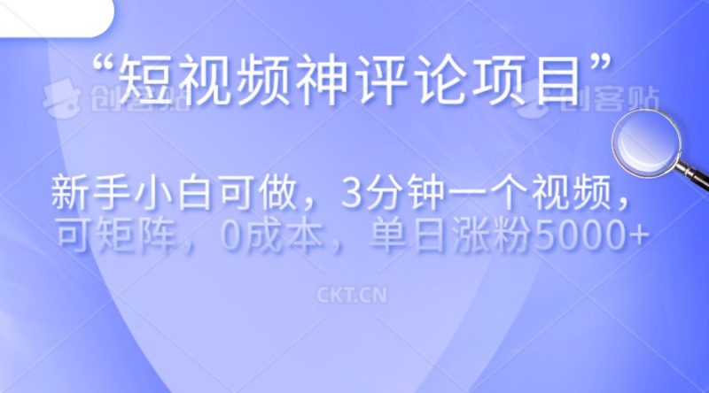 短视频神评论，一天收益500+，新手小白也可操作，长期项目，纯利润-副业宝典