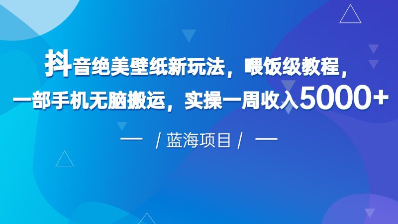 抖音绝美壁纸新玩法，喂饭级教程，一部手机无脑搬运，实操一周收入5000-副业宝典