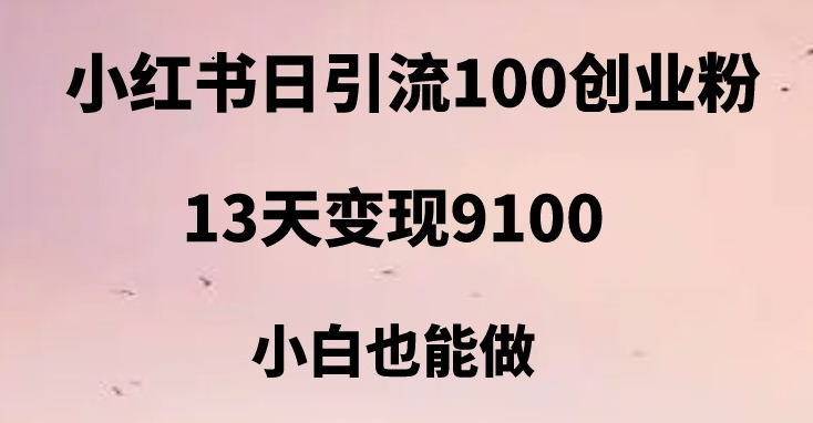 小红书日引流100+创业粉，13天变现9100，创业首选引流平台-副业宝典