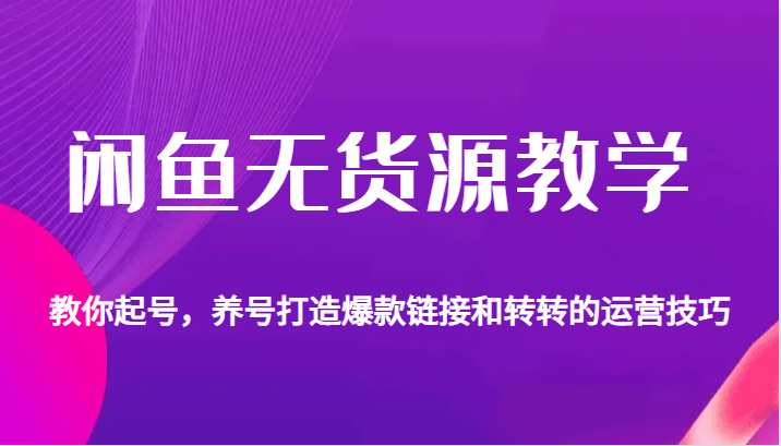 闲鱼无货源教学，教你起号，养号打造爆款链接以及转转的运营技巧-副业宝典