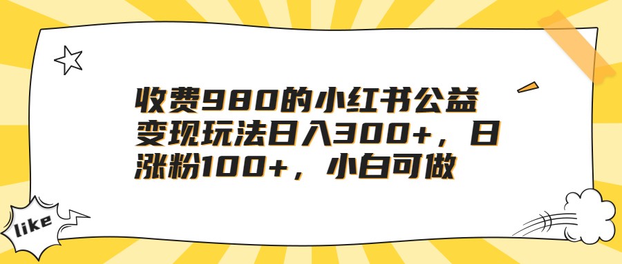 收费980的小红书公益变现玩法日入300+，日涨粉100+，小白可做-副业宝典