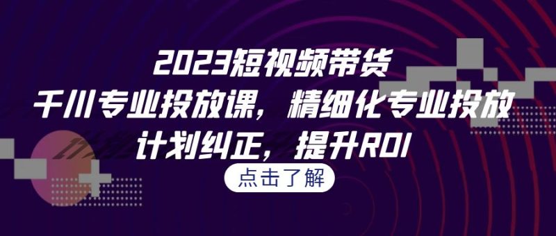 2023短视频带货-千川专业投放课，精细化专业投放，计划纠正，提升ROI-副业宝典
