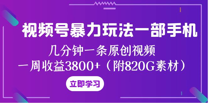视频号暴力玩法一部手机 几分钟一条原创视频 一周收益3800+（附820G素材）-副业宝典