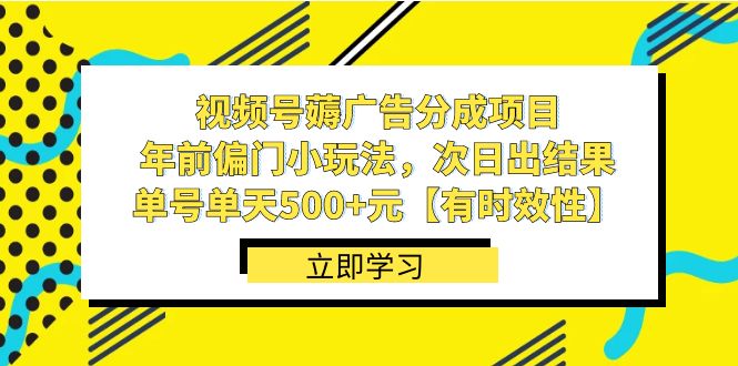 视频号薅广告分成项目，年前偏门小玩法，次日出结果，单号单天500+元【有时效性】-副业宝典