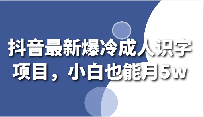 抖音最新爆冷成人识字项目，小白也能月5w-副业宝典