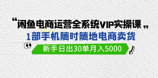 闲鱼电商运营全系统VIP实战课，1部手机随时随地卖货，新手日出30单月入5000-副业宝典