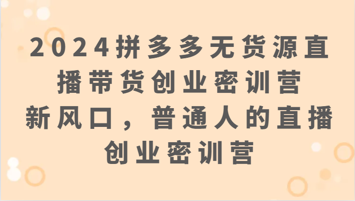2024拼多多无货源直播带货创业密训营：新风口，普通人的直播创业密训营-副业宝典