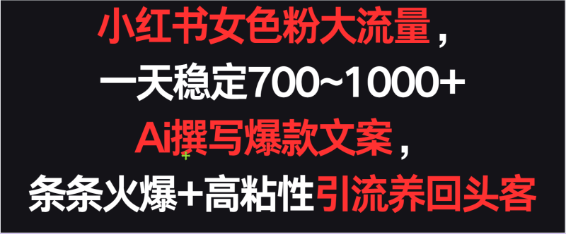 小红书女色粉流量，一天稳定700~1000+  Ai撰写爆款文案条条火爆，高粘性引流养回头客-副业宝典