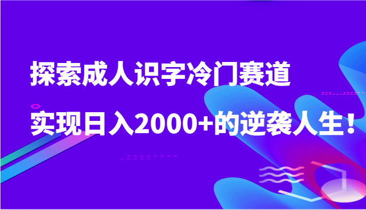 探索成人识字冷门赛道，实现日入2000+的逆袭人生！-副业宝典