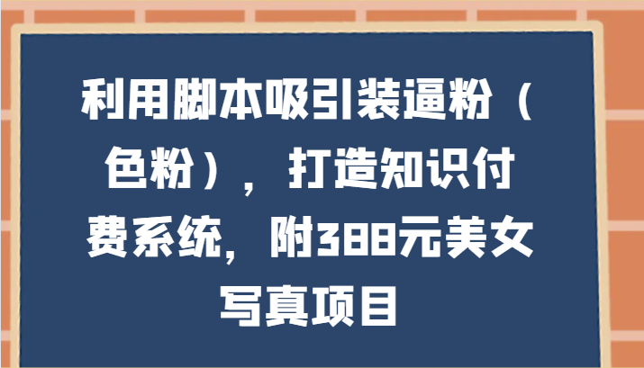 利用脚本吸引装逼粉（色粉），打造知识付费系统，附388元美女写真项目-副业宝典