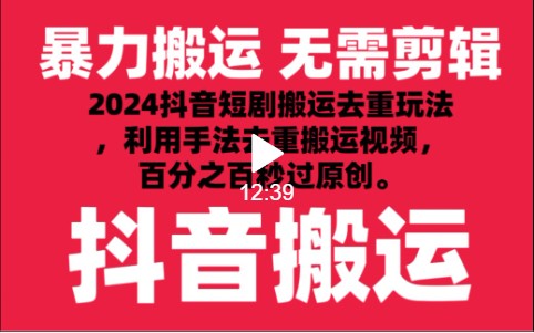 2024最新抖音搬运技术，抖音短剧视频去重，手法搬运，利用工具去重，秒过原创！-副业宝典