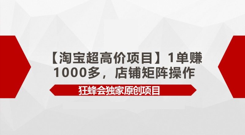 【淘宝超高价项目】1单赚1000多，店铺矩阵操作-副业宝典