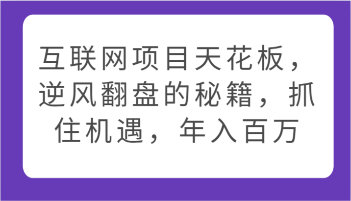 互联网项目天花板，逆风翻盘的秘籍，抓住机遇，年入百万-副业宝典