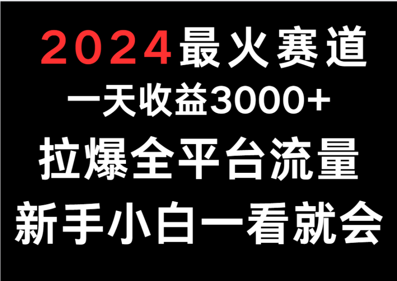 2024最火赛道，一天收一3000+.拉爆全平台流量，新手小白一看就会-副业宝典