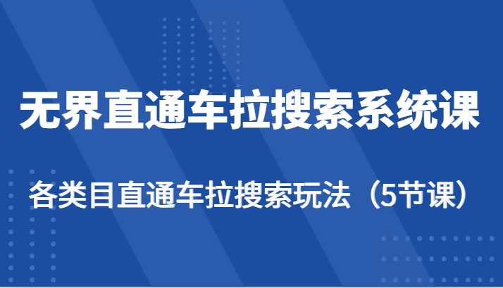 无界直通车拉搜索系统课-各类目直通车拉搜索玩法（5节课）-副业宝典