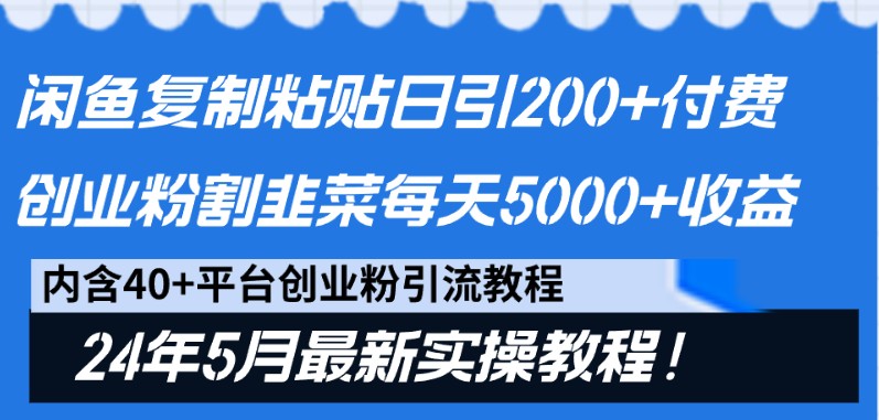 闲鱼复制粘贴日引200+付费创业粉，24年5月最新方法！割韭菜日稳定5000+收益-副业宝典