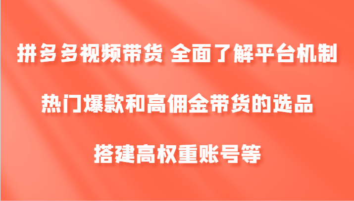 拼多多视频带货 全面了解平台机制、热门爆款和高佣金带货的选品，搭建高权重账号等-副业宝典