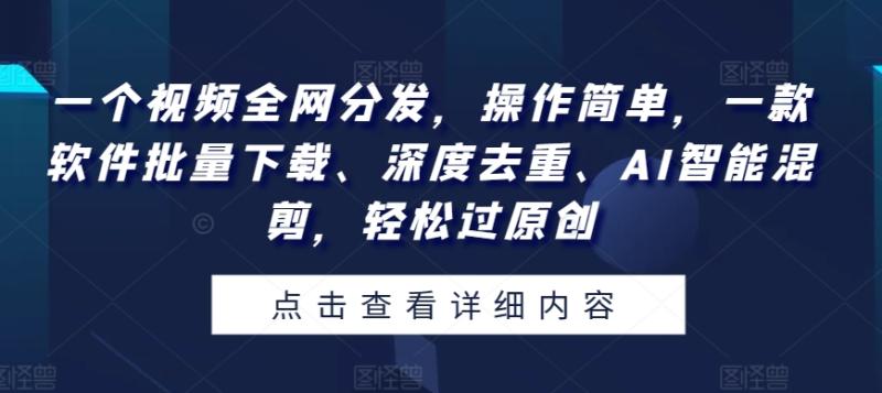 一个视频全网分发，操作简单，一款软件批量下载、深度去重、AI智能混剪，轻松过原创-副业宝典