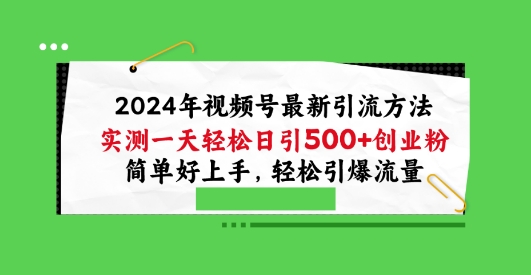 2024年视频号最新引流方法，实测一天轻松日引100+创业粉，简单好上手，轻松引爆流量【揭秘】-副业宝典