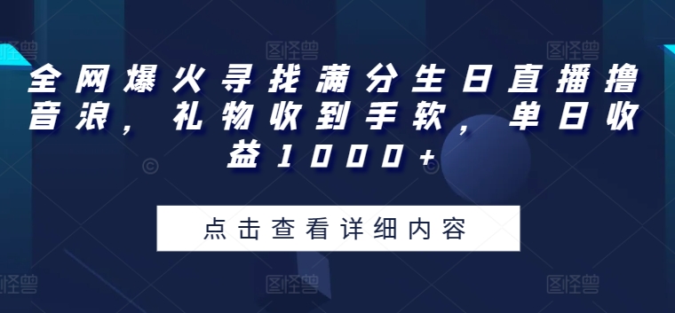 全网爆火寻找满分生日直播撸音浪，礼物收到手软，单日收益1000+【揭秘】-副业宝典