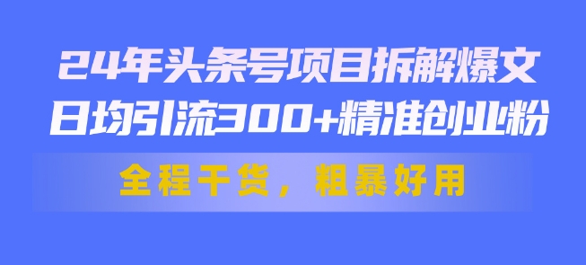 24年头条号项目拆解爆文，日均引流300+精准创业粉，全程干货，粗暴好用-副业宝典