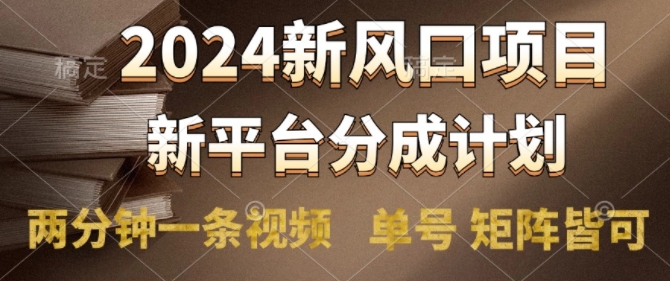 2024风口项目，新平台分成计划，两分钟一条视频，单号 矩阵皆可操作轻松上手月入9000+-副业宝典