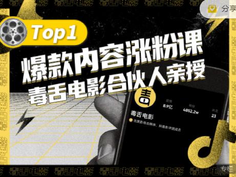 【毒舌电影合伙人亲授】抖音爆款内容涨粉课，5000万抖音大号首次披露涨粉机密-副业宝典