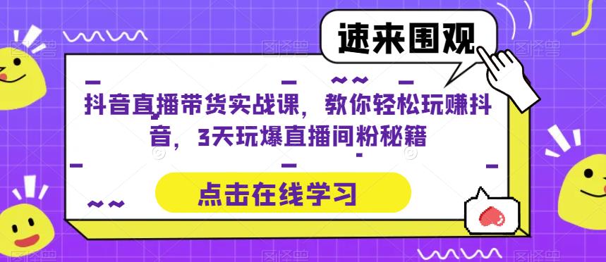 抖音直播带货实战课，教你轻松玩赚抖音，3天玩爆直播间-副业宝典