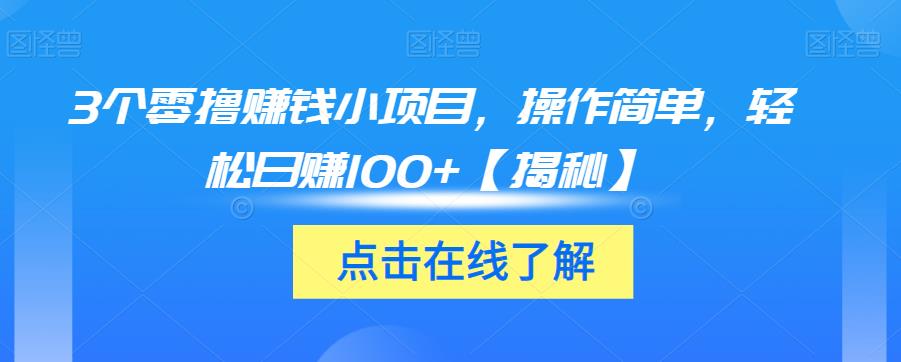 3个零撸赚钱小项目，操作简单，轻松日赚100+【揭秘】-副业宝典