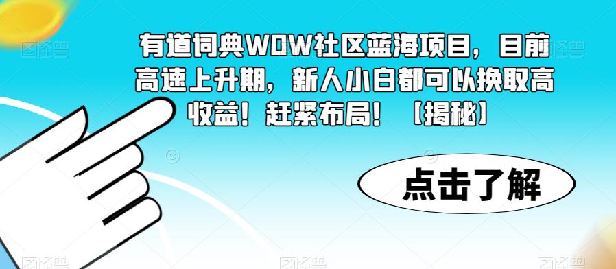 有道词典WOW社区蓝海项目，目前高速上升期，新人小白都可以换取高收益！赶紧布局！【揭秘】-副业宝典