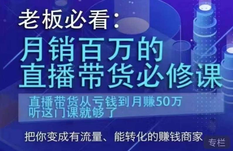 老板必看：月销百万的直播带货必修课，直播带货从亏钱到月赚50万，听这门课就够了-副业宝典