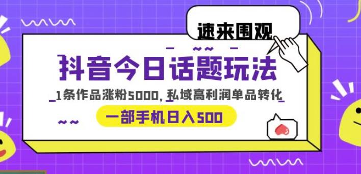 抖音今日话题玩法，1条作品涨粉5000，私域高利润单品转化一部手机日入500【揭秘】-副业宝典