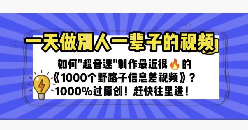 一天做完别一辈子的视频制作最近很火的《1000个野路子信息差》100%过原创【揭秘】-副业宝典