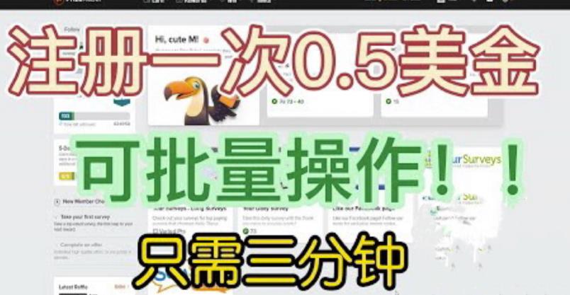 国外项目注册一次0.5美金，只需三分钟无脑操作，可批量同时放大操作，小白工作室福利【揭秘】-副业宝典