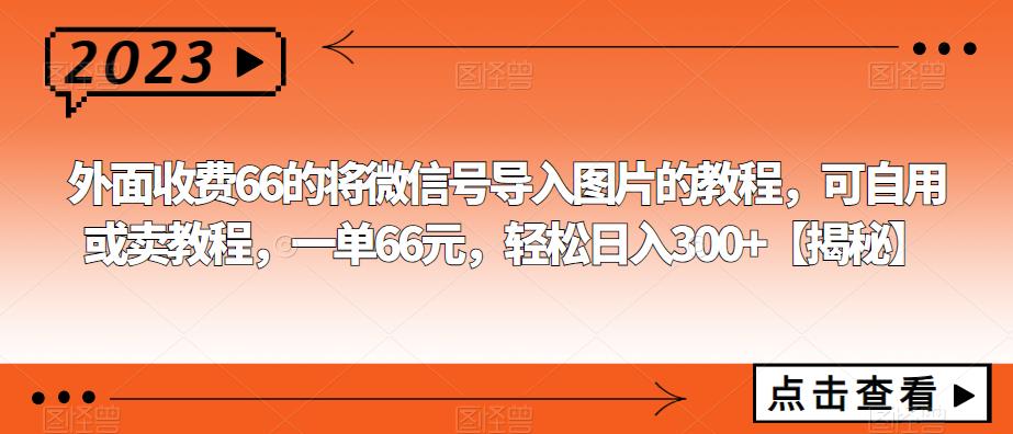 外面收费66的将微信号导入图片的教程，可自用或卖教程，一单66元，轻松日入300+【揭秘】-副业宝典