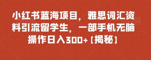 小红书蓝海项目，雅思词汇资料引流留学生，一部手机无脑操作日入300+【揭秘】-副业宝典