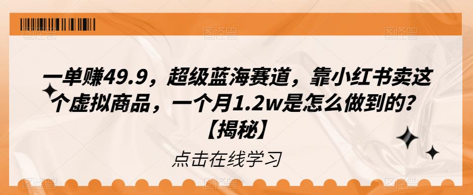 一单赚49.9，超级蓝海赛道，靠小红书卖这个虚拟商品，一个月1.2w是怎么做到的？【揭秘】-副业宝典