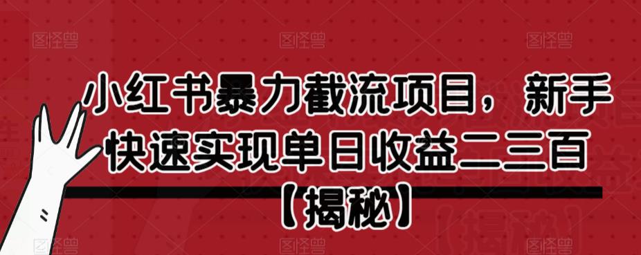 小红书暴力截流项目，新手快速实现单日收益二三百【仅揭秘】-副业宝典
