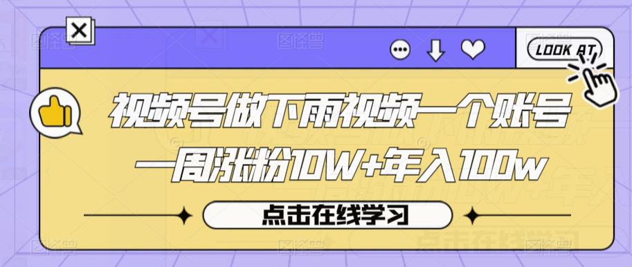 视频号做下雨视频一个账号一周涨粉10W+年入100w【揭秘】-副业宝典