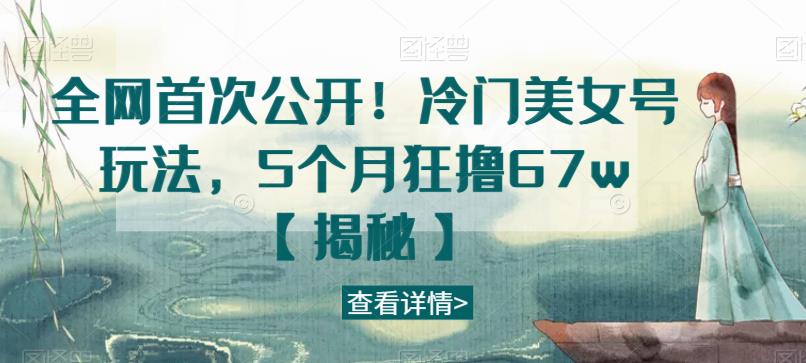 全网首次公开！冷门美女号玩法，5个月狂撸67w【揭秘】-副业宝典