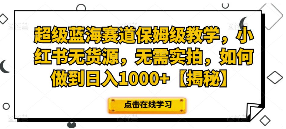 超级蓝海赛道保姆级教学，小红书无货源，无需实拍，如何做到日入1000+【揭秘】-副业宝典