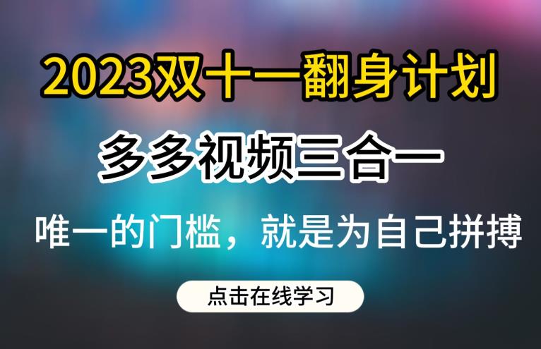2023双十一翻身计划，多多视频带货三合一玩法教程【揭秘】-副业宝典