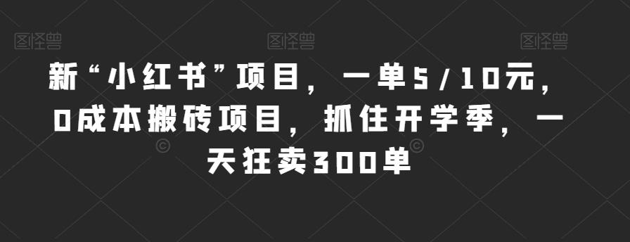 新“小红书”项目，一单5/10元，0成本搬砖项目，抓住开学季，一天狂卖300单【揭秘】-副业宝典