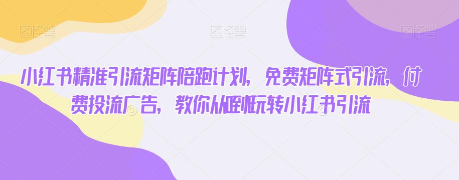 小红书精准引流矩阵陪跑计划，免费矩阵式引流，付费投流广告，教你从0到1玩转小红书引流-副业宝典
