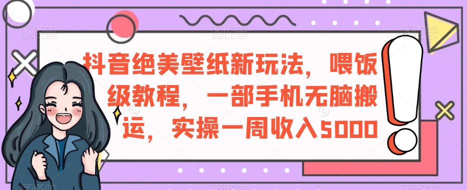 抖音绝美壁纸新玩法，喂饭级教程，一部手机无脑搬运，实操一周收入5000【揭秘】-副业宝典