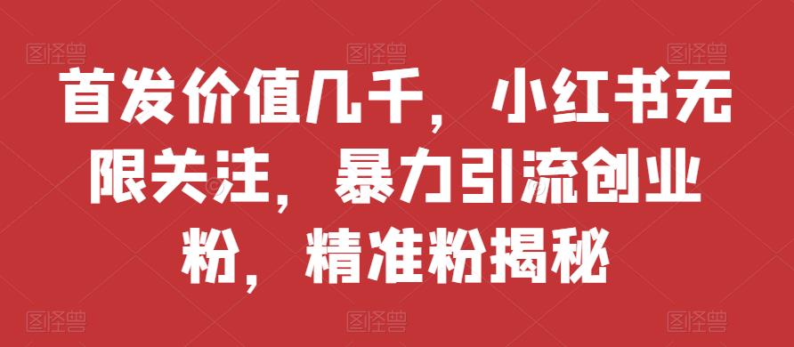 首发价值几千，小红书无限关注，暴力引流创业粉，精准粉揭秘-副业宝典