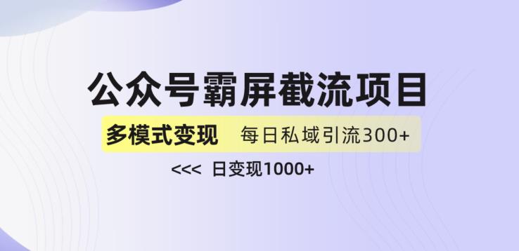 公众号霸屏截流项目+私域多渠道变现玩法，全网首发，日入1000+【揭秘】-副业宝典