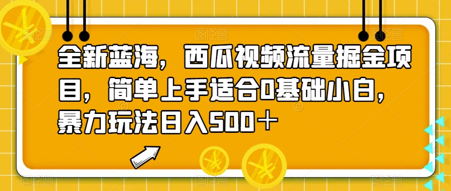全新蓝海，西瓜视频流量掘金项目，简单上手适合0基础小白，暴力玩法日入500＋【揭秘】-副业宝典