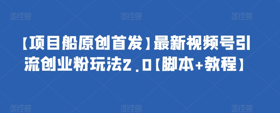 【项目船原创首发】最新视频号引流创业粉玩法2.0【脚本+教程】-副业宝典