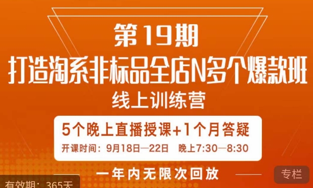打造淘系非标全店N多个爆款线上课，​5天直播课-副业宝典